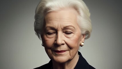 Close-up portrait of a thoughtful senior woman with a contemplative expression. - Powered by Adobe