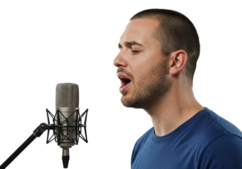 Live singing performance by male artist in studio vocal expression professional environment isolated on transparent background