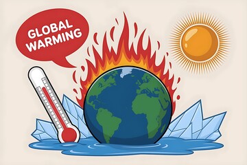 Global Warming Thermometer and Melting Earth