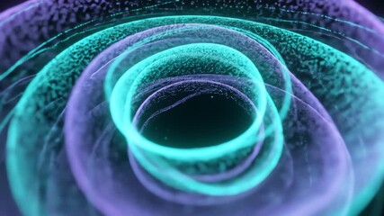 Abstract, swirling, glowing vortex of turquoise and purple light, with dark center. - Powered by Adobe