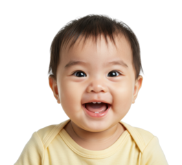 Joyful baby beaming smile home setting portrait bright lighting happiness concept isolated on transparent background