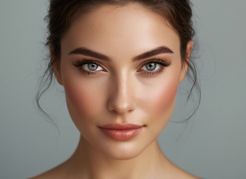 Beautiful young woman editorial fashion portrait, close-up face view