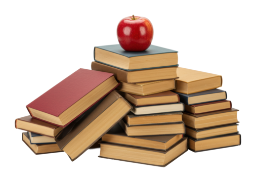 Creative learning environment stacked books with studio setting still life educational concept isolated on transparent background