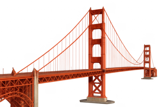 Golden Gate Bridge model on transparent background connecting San Francisco and Marin County