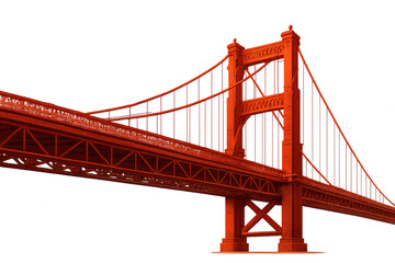 Red suspension bridge spanning transparent background, engineering marvel