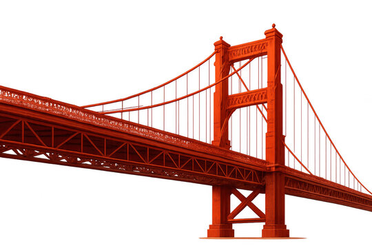 Red suspension bridge spanning transparent background, engineering marvel - Powered by Adobe