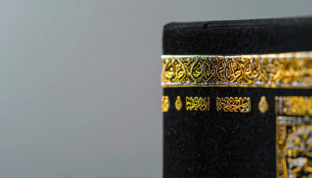 Closeup shot of a miniature Kaaba with a plain gray background Ai Image