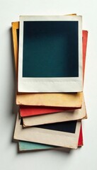 Stacked vintage & modern Polaroid frames, isolated , album, border, pattern