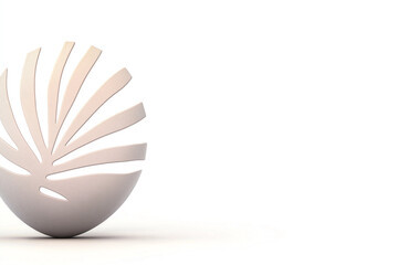 A modern, abstract sculpture against a bright white background.