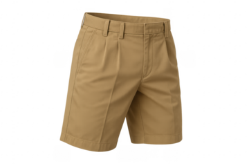 Khaki shorts with belt loops isolated on transparent background