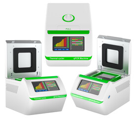 qPCR machine thermal cycler, laboratory equipment different perspectives. 3D rendering