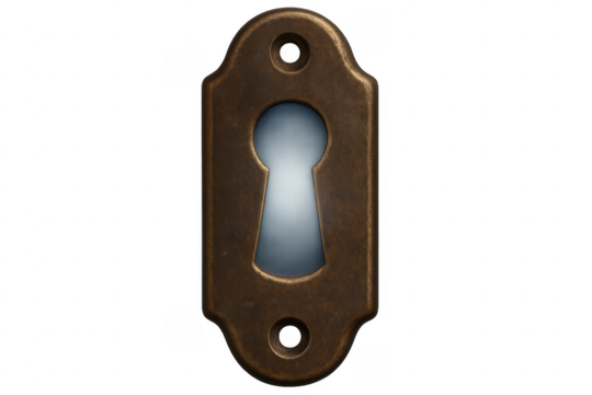 Old keyhole is showing light from other side on transparent background