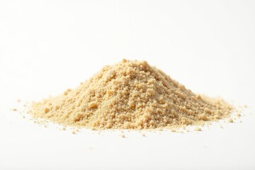 Small pile of fine beach sand against pure white backdrop , fine, granular, sand