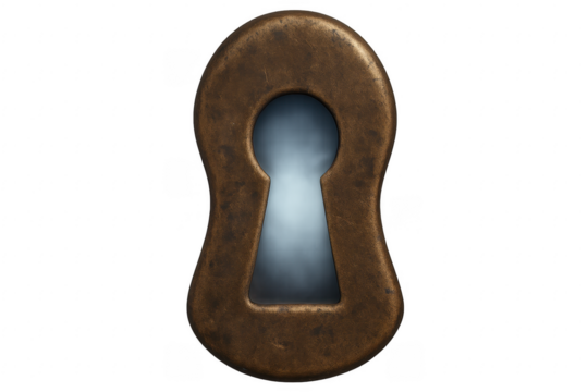 Old keyhole letting in light with transparent background