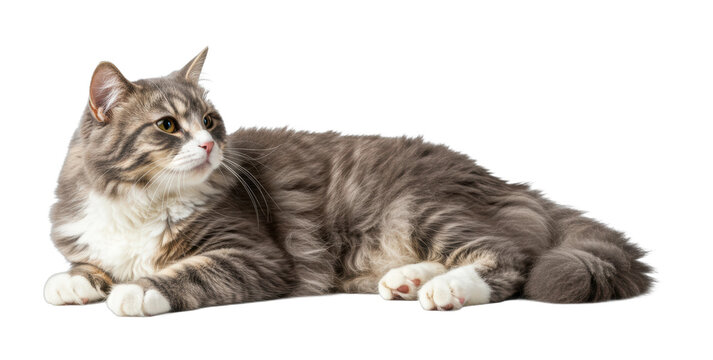 Relaxed cat posing quietly at home animal cozy indoor environment side feline beauty isolated on transparent background