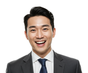 Professional man laughing in a suit studio portrait bright upbeat concept isolated on transparent background
