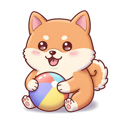 Cute animal cartoon vector illustration of a teddy bear cub and a cat playing with a ball