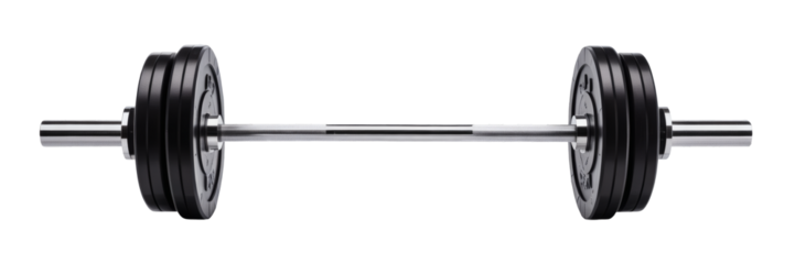 Sleek barbell with black weights offers strength training for fitness enthusiasts and gym workouts