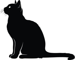 Cat sitting silhouette facing left, head slightly tilted upward, pet animal icon for feline lovers, domestic cat vector graphic illustration for design elements