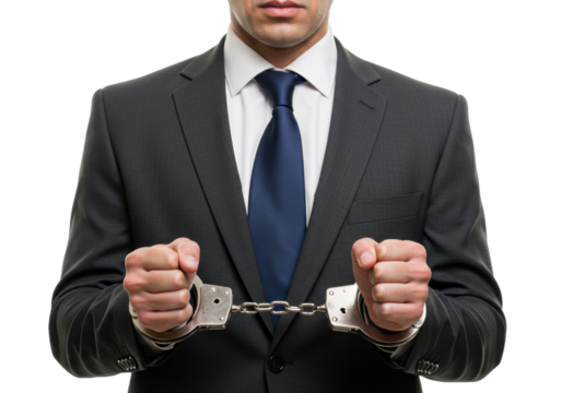 Arrest of businessman legal setting studio crime and punishment isolated on transparent background