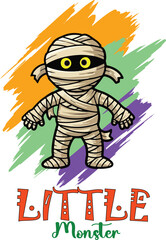 Mummy cute little monster vector. halloween design elements