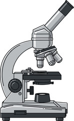 Microscope vector illustration, laboratory science instrument with eyepiece and objective lenses, research equipment icon, biology and chemistry study graphic design