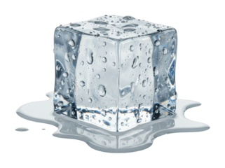 Melting ice cube kitchen counter food indoor setting refreshing beverage concept isolated on transparent background