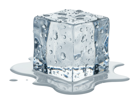 Melting ice cube kitchen counter food indoor setting refreshing beverage concept isolated on transparent background