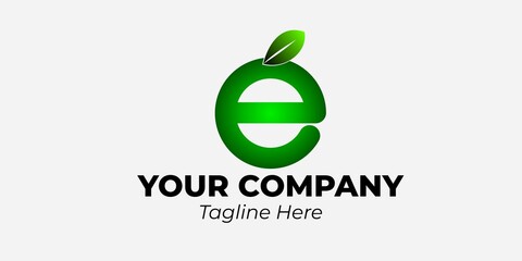 Green Eco Letter E Logo with Leaf Design