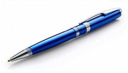 close up of blue metal pen isolated on white background