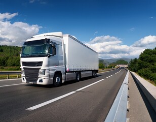 Fototapeta premium white articulated lorry on motorway