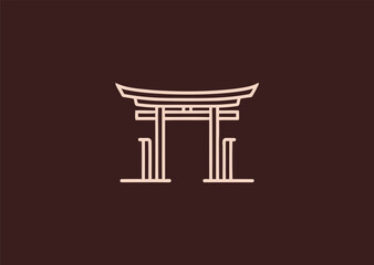 A refined minimalist torii gate logo in clean line art, representing tradition, peace, and spiritual passage.
