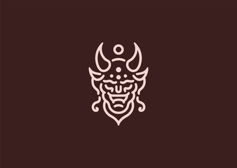 Obraz premium A sleek minimalist oni demon logo in line art style, representing strength, chaos, and Japanese folklore.