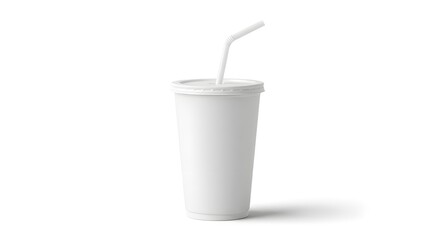 White disposable cup with straw mockup for cold drinks beverage juice soda isolated on white background