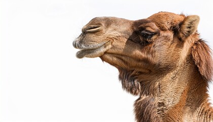 single brown camel standing on white background