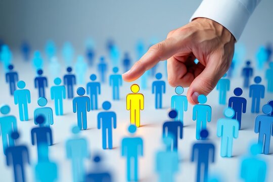 Target market or audience. Marketing segmentation strategy and plan. Marketer touching client icon.