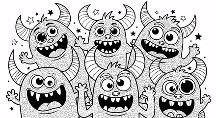 Fototapeta premium Delightful monster illustrations ready to color creating a fun and engaging activity for kids sparking creativity with these adorable characters