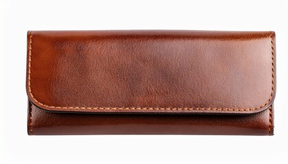 brown leather wallet with flap closure isolated on white background