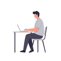 A silhouette of a businessman sitting at a desk and typing on his laptop computer is a classic office illustration