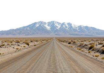 Exploring a dusty road leading to majestic snow-capped mountains in the atacama desert chile landscape isolated on transparent background