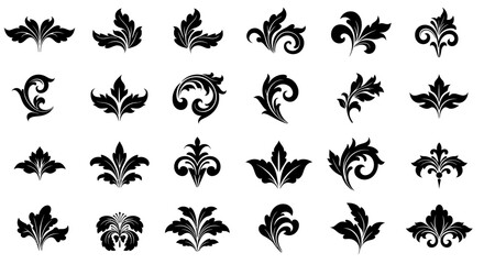 A collection of elegant black and white vector leaf designs, perfect for adding a touch of sophistication to any creative project, available in a convenient PNG format.