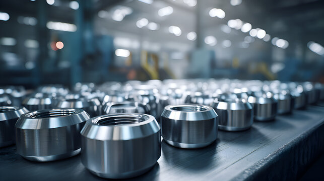 Shiny metal bushings manufacturing process in factory