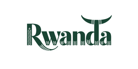 Fototapeta premium Rwanda Logo Design with Traditional Elements, Green Nature Motifs, Cow Horn Symbol, and Ethnic Pattern on Transparent Background