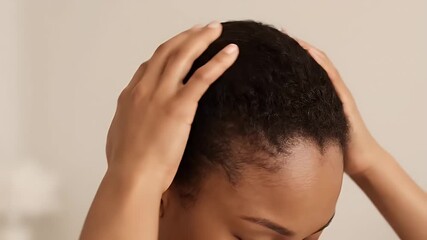 Fingertip scalp massage reveals a clean, healthy parting