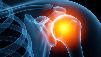 Human shoulder joint experiencing pain illustrated in an xray with wave background. Medical - Powered by Adobe