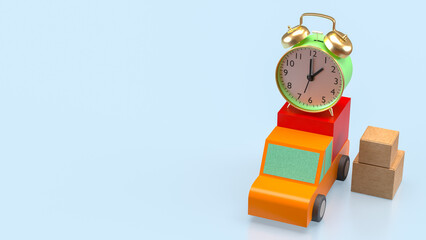 The Van truck and clock for shipping or delivery concept 3d rendering.