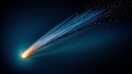 Bright comet with glowing tail in outer space