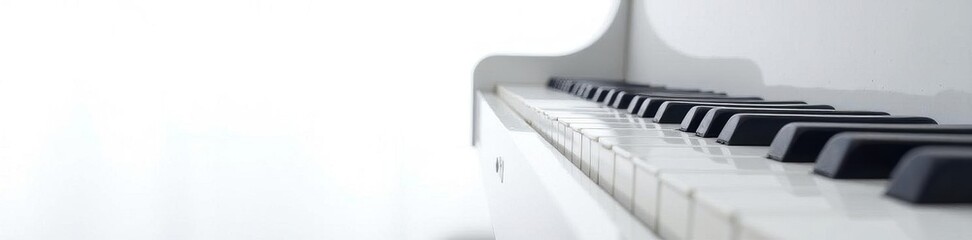 Side view, white piano keys against pure white, vintage, isolated