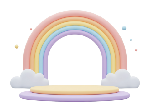 Joyful rainbow stage setup for children's events playful environment colorful content type whimsical viewpoint isolated on transparent background