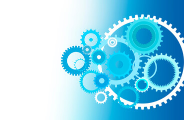 Gears on a Tranquil Blue Background, Illustrating Mechanistic Precision and Industrial Elegance